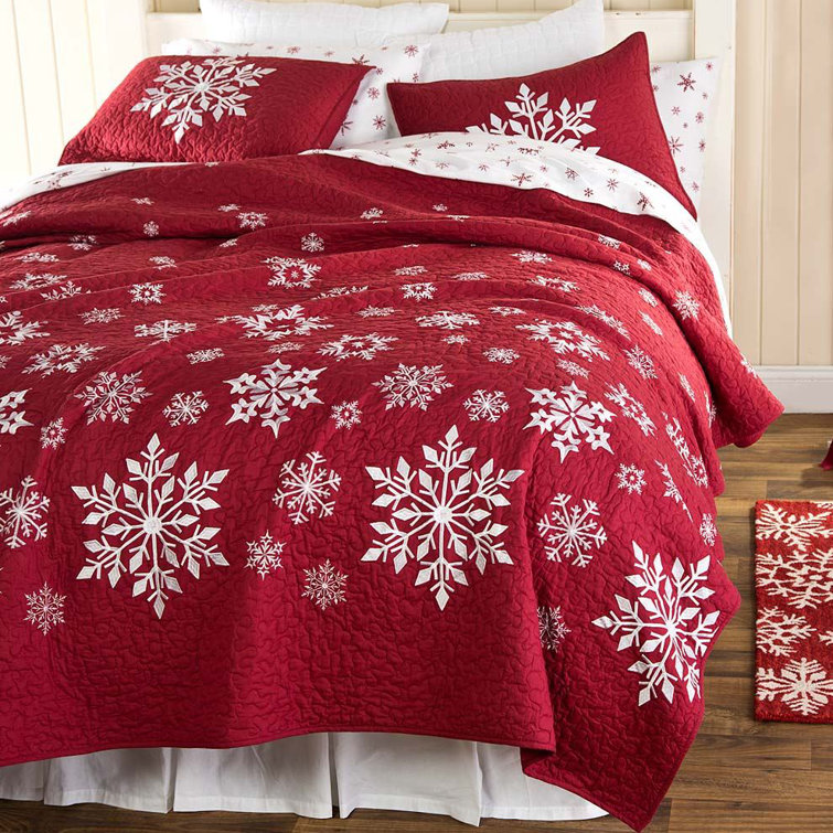 Plow & Hearth Red 100 Cotton Modern & Contemporary 3 Piece Quilt Set